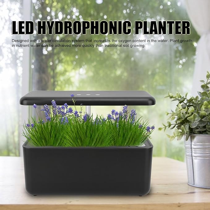 SIXRUN Hydroponics Growing System 3 Modes LED Hydrophonic Planter for Indoor Garden US Plug 100V‑240V LED Hydroponics Growing System Kit (Black)