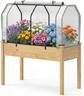 Giantex Raised Garden Bed with Mini Greenhouse w/Dual Zipper Door 47.5”x21.5”x24” Planter with Green House for Patio Lawn Garden Easy Assembly (Natural &amp White)