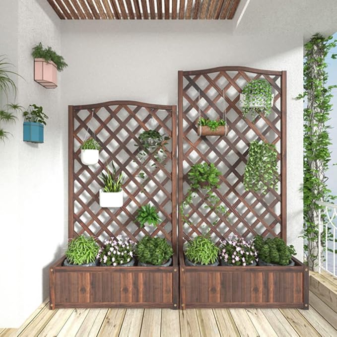 Wood Planter Raised Bed with Trellis Outdoor Natural Wooden Garden Bed Planter Box Kit for Vegetables Herbs Flowers Tomato and HerbsNatural60x35x120cm