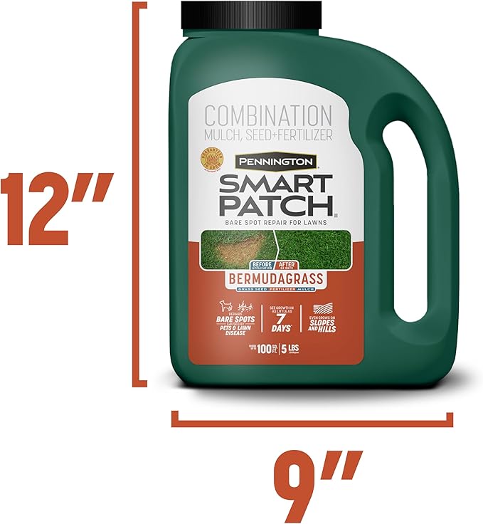 Pennington Smart Patch Bermudagrass 5lb 100 sq. ft. Grass Seed Bare Spot Repair with Mulch and Fertilizer