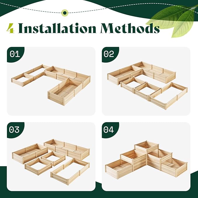 AMERLIFE 3-Tier Raised Garden Bed for Outdoor Gardening Fir Wood Planter Box with Dividers Tool-Free Assembly Garden Box Perfect for Vegetables Herbs and Flowers