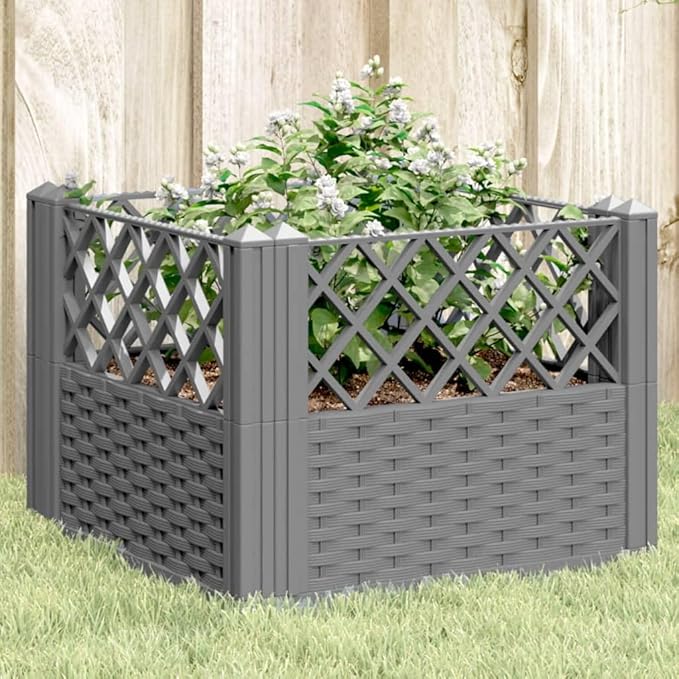 Light Grey PP Garden Planter 17.1x17.1x17.1 Inch Square Outdoor Raised Garden Bed for Patio Balcony Herbs Flowers UV Resistant Polypropylene Modular Design