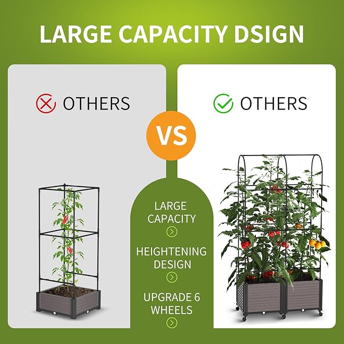 Raised Garden Bed Planter Box with Trellis 72.8'' Tomato Planters for Climbing Plants Vegetable Vine Flowers Outdoor Patio Tomato Cage Self Watering Planter with Wheels