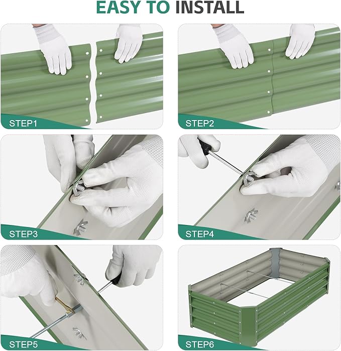 Galvanized Raised Garden Bed - 4x2x1ft Metal Garden Planter Box Outdoor | Steel Raised Bed Kit with Bracing Rods Gloves for Gardening Vegetables Fruits and Flowers (Oliver Green)