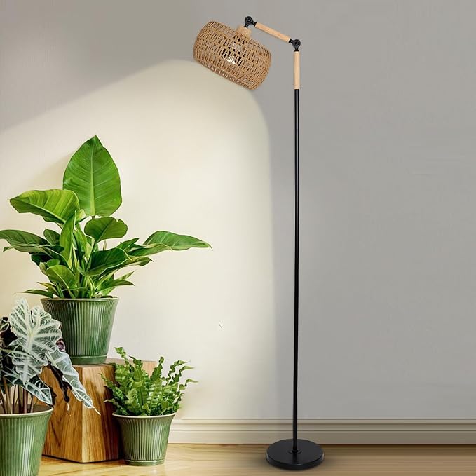 HMVPL Grow Lights for Indoor Plants Full Spectrum Plant Lights for Indoor Growing with 20W COB Grow Blub Rattan Shade Timer Standing Tall Grow Lamp for Middle Large Plants(75'' Height Adjustable)