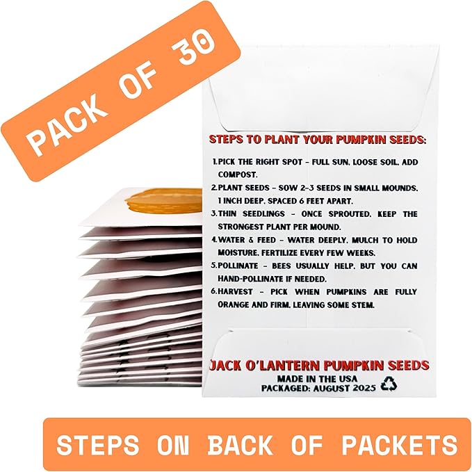 Jack O'Lantern Pumpkin Seeds for Planting (Pack of 30) - Party Favors Grow Garden Animated