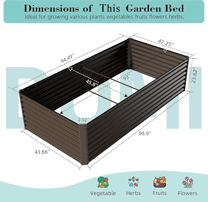 8×4×2 ft Galvanized Raised Garden Bed Outdoor Planter GBoxes Large Metal Planter Box for Gardening Vegetables Fruits Flowers Brown