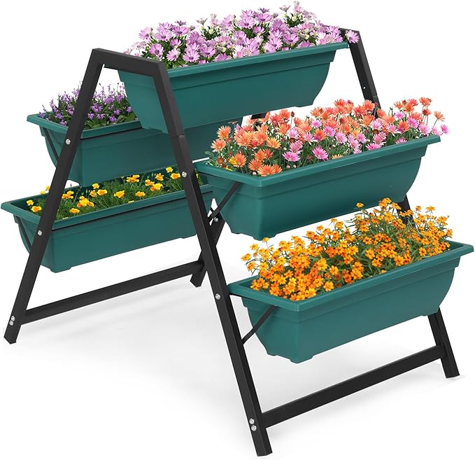 Raised Garden Planter Bed Tiered Planter Stand with 5 Boxes Vertical Raised Garden Bed for Herbs Flowers or Vegetables in Patio Balcony Indoor Outdoor