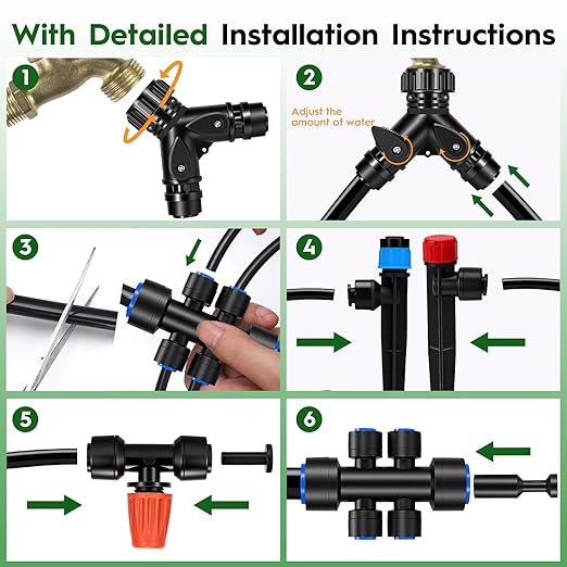 2026-Upgrade Quick-Connect Drip Irrigation System Garden Irrigation Kit with 2/5 &amp 1/4 Tubing and Adjustable Nozzles &amp Sprinklers Automatic Watering System for Garden Lawn Greenhouse