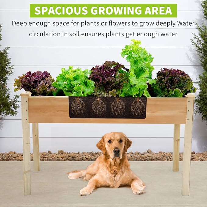 49x24x30 Inch Raised Garden Bed Outdoor Elevated Wood Planter Box Stand for Vegetable Flower Herb Backyard Patio Gardening Planter Box Natural