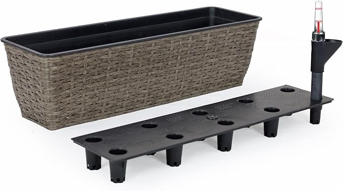 2 Pack Self Watering Planter Hand Woven Wicker Rectangular Dark Gray