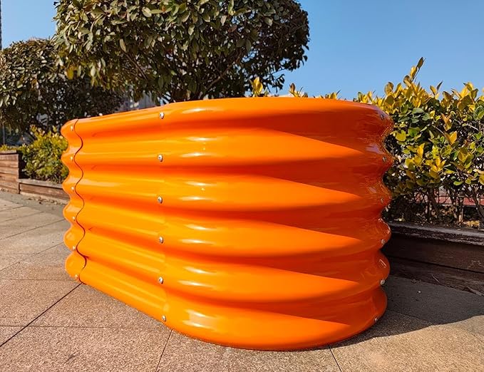 A ANLEOLIFE Kids Mini Raised Garden Beds Outdoor (3-Pack)-40x24x18in Oval Round Galvanized Metal Planter Box for Planting Vegetables Flowers Fruits Eco-Safe &amp Easy Setup Peach Orange