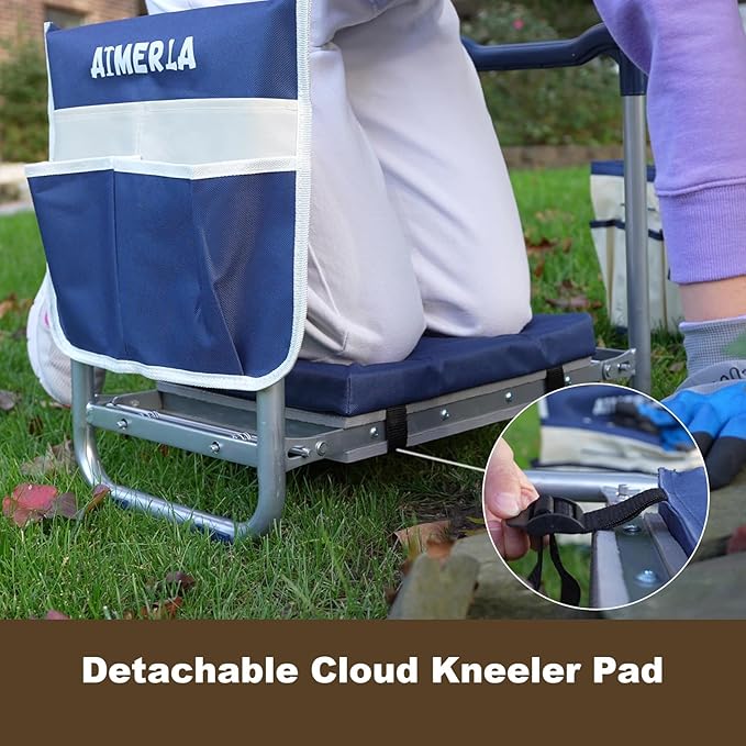Aimerla K5 Foldable Kneeler Seat - Heavy Duty (Detachable Cloud Kneeler Pad) - Garden Stool - 2 Large Tool Bags - Portable Bench for Indoor &amp Outdoor