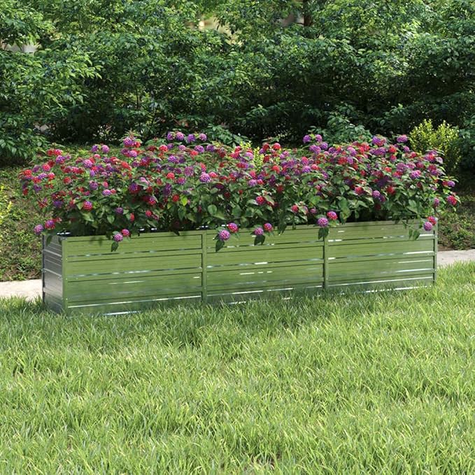 Large Galvanized Steel Raised Garden Bed Rectangular Silver Planter for Outdoor Plants Durable Metal Garden Bed for Vegetables Herbs Flowers 94.5 x 94.5 x 17.7 in