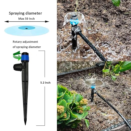 Drip Irrigation System with Water Timer 162ft Drip Irrigation Kit 5/16“ID and 1/4 Inch Pipe Auto Watering System for Garden Adjustable Spray for Greenhouse Garden Lawn Potted Plants Black