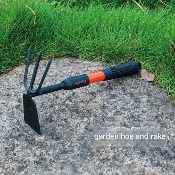3/4-Piece Heavy-Duty Garden Tool Set – Carbon Steel Hand Trowel Rake Hoe Shovel with Anti-Rust Coating &amp Non-Slip Handle for Gardening and Planting (Black)(Four-pack)