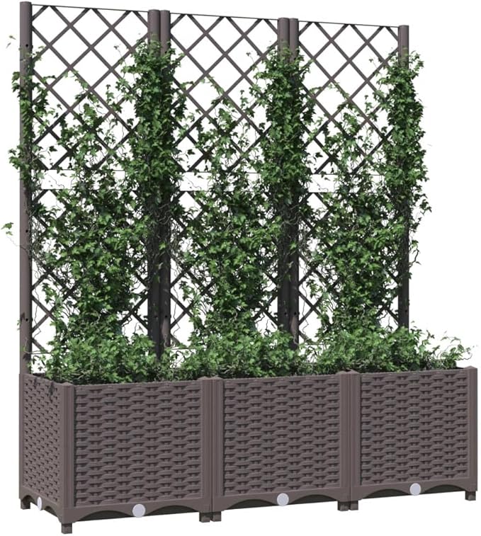 Garden Planter with Trellis Brown 47.2x15.7x53.5 Raised Planter Box Outdoor Flower Box for Patio Garden Vegetable Raised Garden Bed with Climbing Support for Outdoor Plants