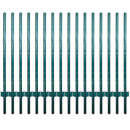 ARIFARO Fence Posts 4 Feet Sturdy Duty Metal Fence Post Pack of 16 No Dig Garden U Post for Wire Fencing Steel Post for Yard Outdoor Wire