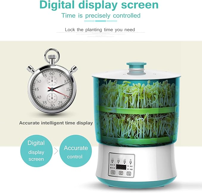 Automatic Bean Sprout Machine 3-Layer Constant Temperature Large Capacity Seed Germination Kit with Digital Display and Thicker Double-Layer Platen Design for Make natto Rice Wine Any Seeds