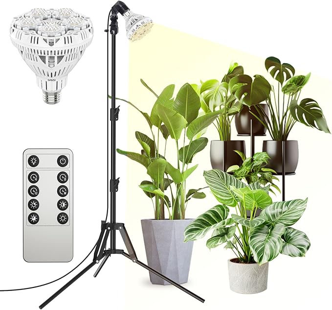 SANSI Grow Lights for Indoor Plants 4 Dimmable Levels 30W Full Spectrum Plant Lights for Indoor Growing Tripod Stand Adjustable 30-55 Plant Grow Light with Remote Control Auto Timer