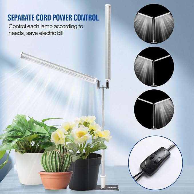JCBritw Standing LED Grow LightAdjustable Dual Head T12 Bar Plant Light White 6500K Full Spectrum Plant Grow Lamp on Stand for Indoor Plants Seed Starting Seedlings Veg Flower
