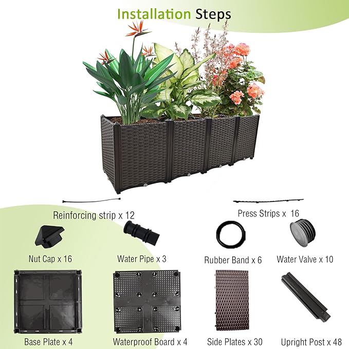 Large Planters for Outdoor Plants Rectangular Raised Garden Bed Elevated Planter Boxes Patio Balcony Deck for Planting Flowers Vegetables Tomatoes and Herbs