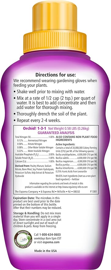 Espoma Organic Orchid! 8-Ounce Concentrated Plant Food – Plant Fertilizer and Bloom Booster for All Orchids and Bromeliads. Ideal for Phalaenopsis Dendrobium and Other Types of Orchids - 4 Pack