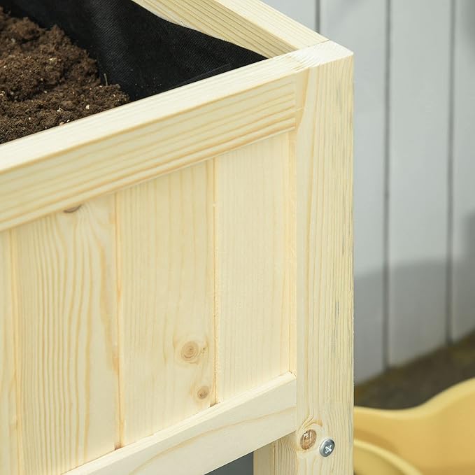 Outsunny Raised Garden Bed Elevated Wooden Planter Box with Space-Saving Folding Design Drainage Holes &amp Inner Liner for Vegetable Fruit Herb Grow
