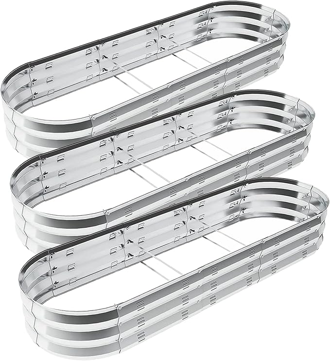 GADI Raised Garden Bed Kit 3Pack Galvanized Metal Planter Boxs Designed for Easy DIY and Cleaning Not Twist Or Rot (Silver)