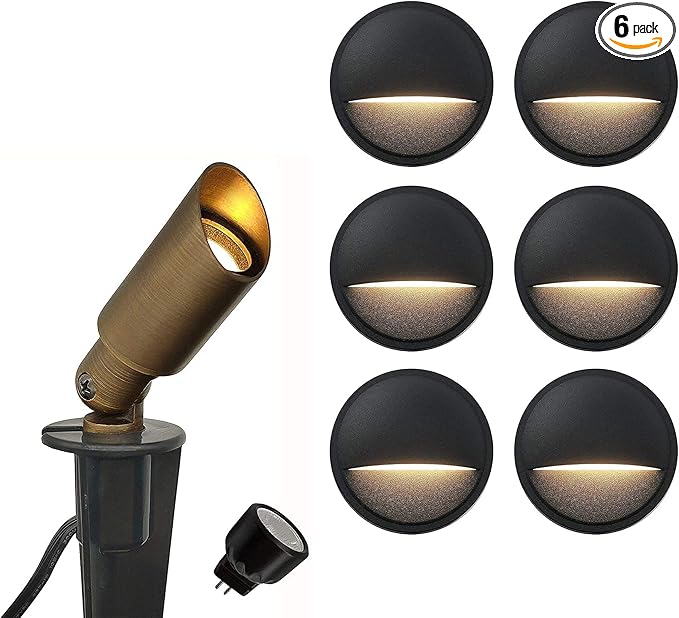 GKOLED 6-Pack Low Voltage LED Deck Lights with Mini Size Brass Landscape Spotlight
