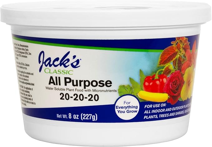 Jack's Classic 20-20-20 All Purpose Water-Soluble Fertilizer with Micronutrients to Provide General Growth on All Plants 8oz