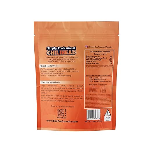 Chilihead Formula - All-in-One Fertilizer for Peppers &amp Chilies with Balanced Nutrition - Water Soluble Plant Food for Bold Harvests &amp Thriving Plants - 1 LB Pouch
