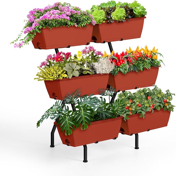 Raised Garden Beds Vertical Garden Planters Indoor Outdoor Standing Raised Planter Box with Legs Plastic Raised Bed Tiered Planter Boxes Elevated Herb Flower Beds for Vegetables Balcony Patio Red