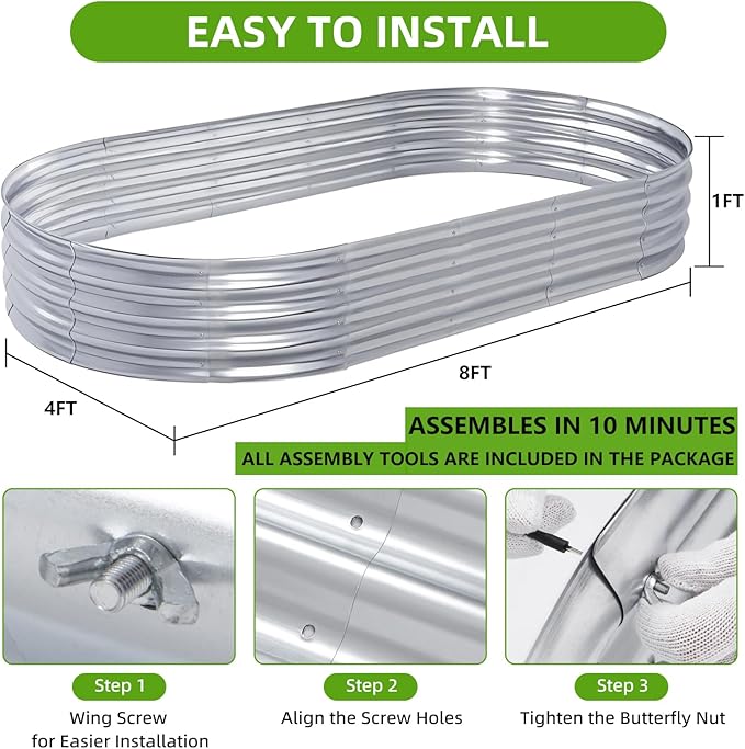 Galvanized Raised Garden Bed 8x4x1 FT Thickening Planter Boxes Outdoor Raised Beds for Gardening Easy Assembly Large Garden Bed for Vegetables Fruits Flowers (2-Pack)