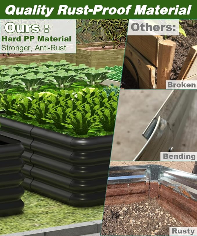 3x1.8x1ft Raised Garden Bed Kit for Outdoors Rustproof PP Raised Planter Box Large Garden Box Flower Bed with Press-Fit Assembly Gardening Containers for Vegetables Flowers Herbs Balck