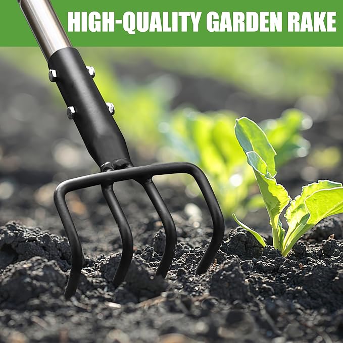 Long Hand Cultivator Carbon Steel &amp Stainless Steel Tiller Cultivator Garden Cultivator with Telescopic Handle and Soft Handle Cover Hand Tiller for Digging Loosening Weeding