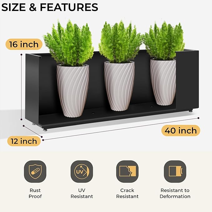 40Wx12Dx16H Metal Planter Raised Garden Bed Rectangular Planter Box for Outdoor Plants Vegetables &amp Vines Features Drainage Holes &amp Adjustable Feet Easy Assembly Black