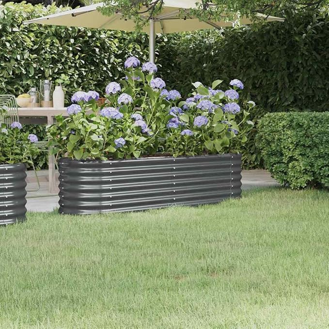 Anthracite Powder-Coated Steel Garden Raised Bed 59.8 Large Outdoor Planter for Vegetables Herbs Durable Oval Design