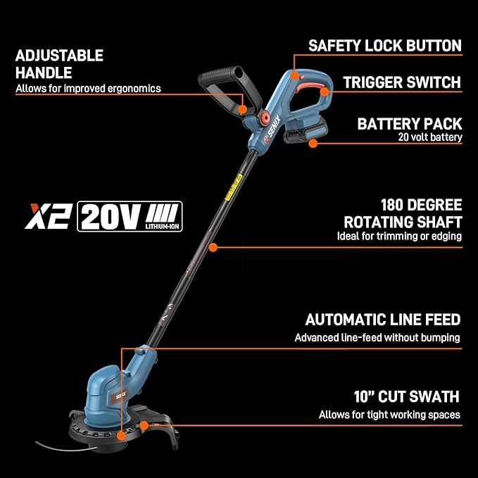 SENIX X2 20 Volt Max* 2-Piece Cordless Power Tool Combo Kit with Battery Powered 10-Inch String Trimmer and Variable Speed Leaf Blower Includes 4.0 Ah Battery &amp Charger (S2K2B1-03)