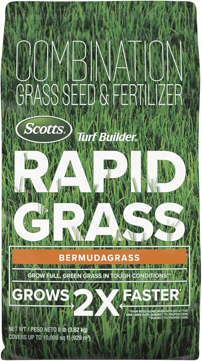 Scotts Turf Builder Rapid Grass Bermudagrass Combination Seed and Fertilizer Grows Green Grass Fast 8 lbs.