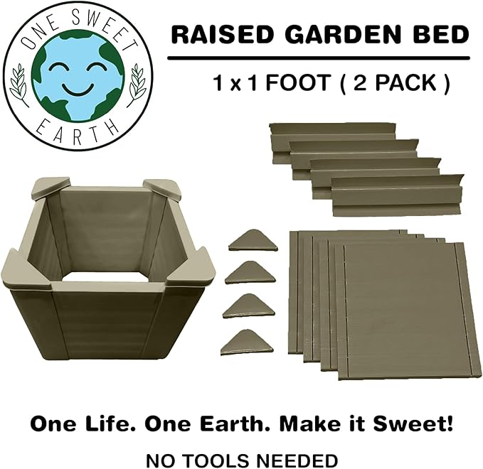 Raised Garden Bed - 1x1 ft Planter Box - Weathered Wood HDPE - No Tools Needed - DIY Kit for Urban Gardening Flowers Herbs &amp Vegetables - Made in The USA - 2 Pack
