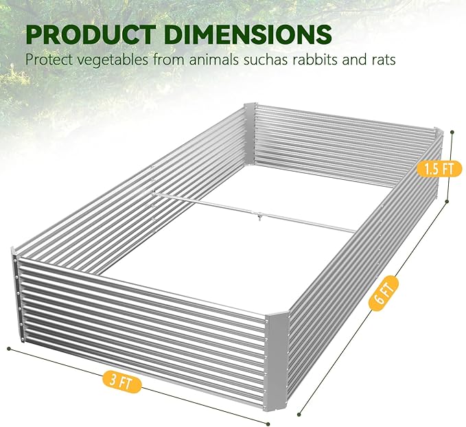 2 Pack Tall 6x3x1.5FT Raised Beds for Gardening Corrugated Galvanized Steel Raised Garden Bed Outdoor Metal Above Ground Garden Bed for Vegetables and Flowers(Rectangular)