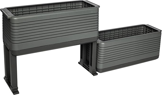 NuVue Modular Garden Planter 2-Pack Set - Innovative Planter Boxes for Indoor and Outdoor Gardening with Configurable Tiered Design Easy Install Gray/Gray Set of 2