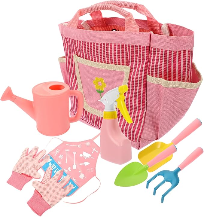 1set Boy Girl Gardening Tool Set Gardening Tools for Boy Girl Includes Rake Shovel Watering Can Gloves and Apron for and Learning