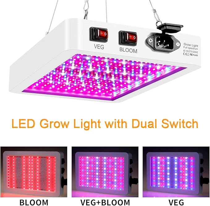 1000W LED Grow Lights Double Chips Full Spectrum Daisy Chain 3 Modes Timer Plant Light for Greenhouse and Indoor Plant Veg and Flower Growing216 LEDs