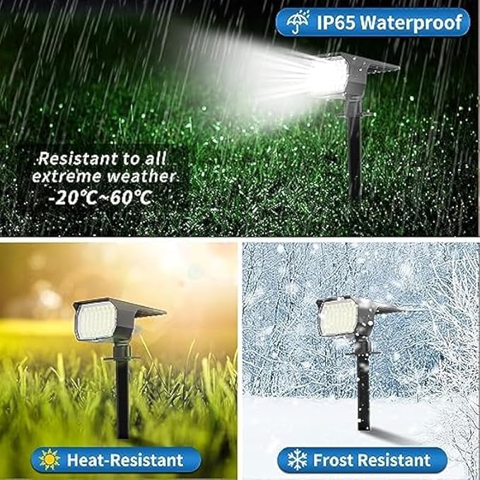 Solar Spot Lights Outdoor Waterproof IP65 6 Pack Landscape Spotlights with 46 LEDs 3 Modes Auto On/Off Solar Powered Flood Lights for Outside Pathway Yard Garden Walkway (Cool White)