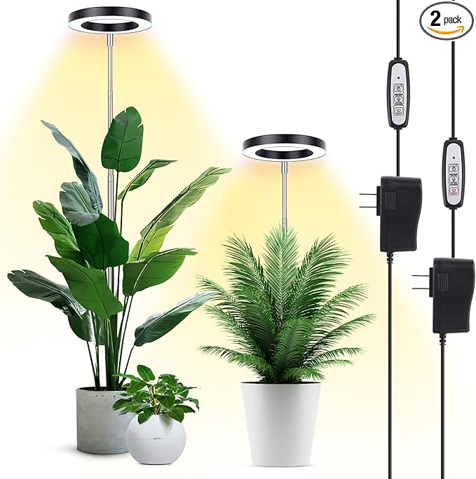 LBW Plant Grow Light 72 LEDs Full Spectrum Grow Lights for Indoor Plants Plant Lamp with 4 Dimmable Levels 4/8/12H Timer 10.4”-59”Height Adjustable Halo Plant Lamp for Tall Plants Black 2 Pack