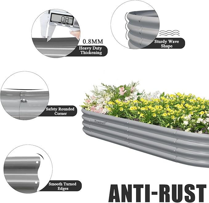 8 Pack 8x4x1FT Galvanized Raised Garden Bed Kit Oval Metal Ground Planter Box Outdoor Bottomless Planter Raised Beds for Vegetables Flowers Herbs Fruits Gray