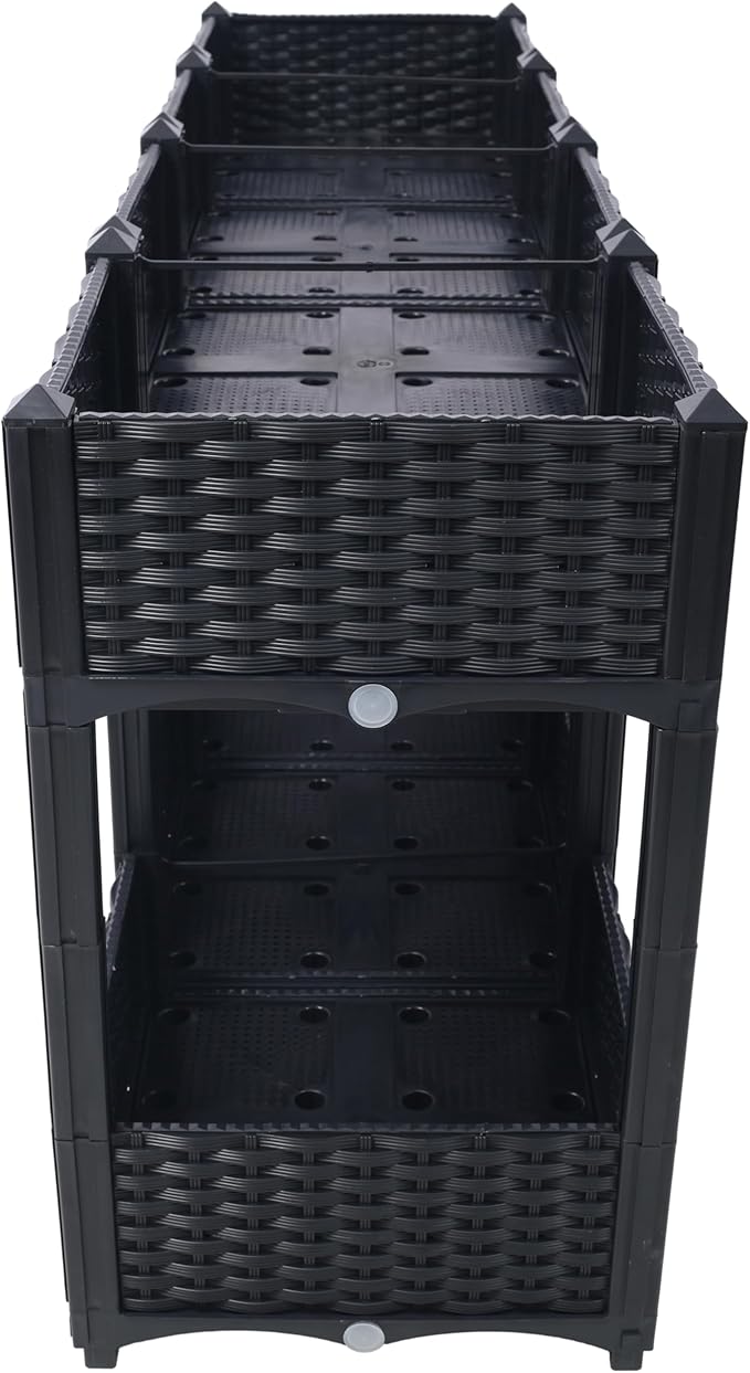 Planter Raised Garden Bed Plastic Elevated Planter Garden Box with Drainage Plug Outdoor Standing Planter Beds Gardening Kit 63 L X 15.7 D X x27.7 H (Black Style 2-4)