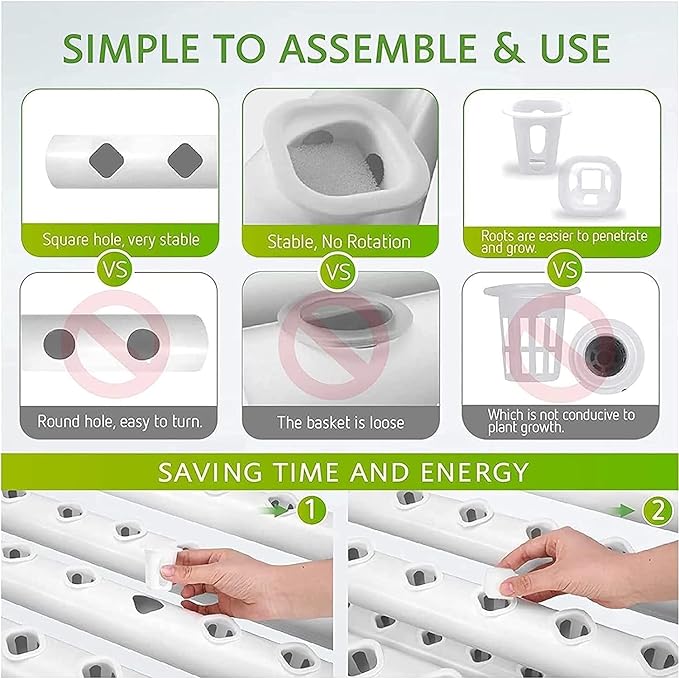 Hydroponic Growing Kits Hydroponic Grow Kit Indoor Water Culture System with Water Pump &amp Pump Timer 8 Pipes 72 Plant Sites Hydroponic Growing System for Leafy Vegetables